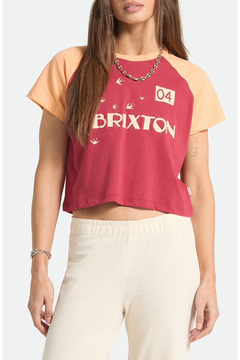 Swallow Sky Raglan Sleeve Crop Graphic T-Shirt, Main, color, ROBUST RED/ PEACH COBBLER