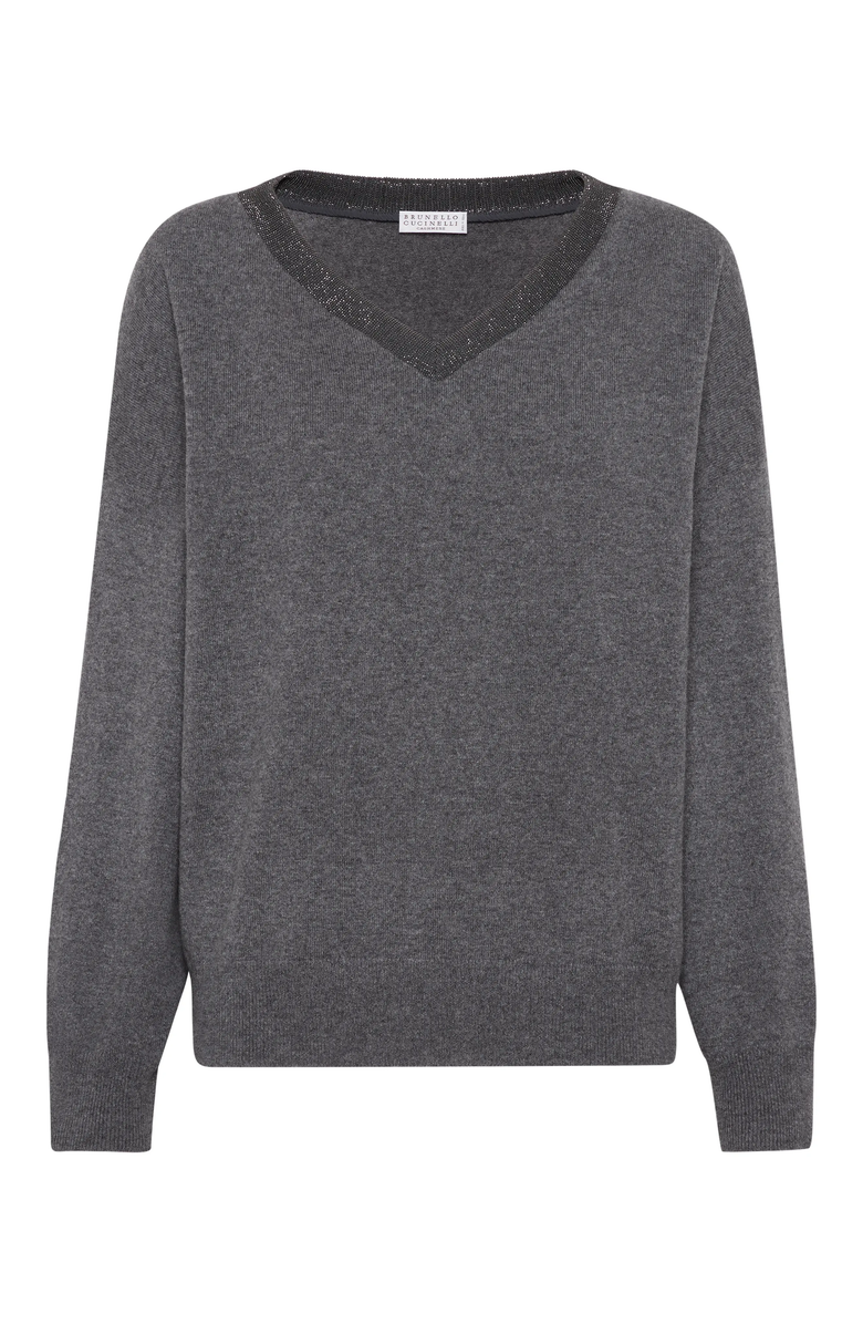 Brunello Cucinelli Cashmere sweater with precious ribbed neckline, Main, color, 