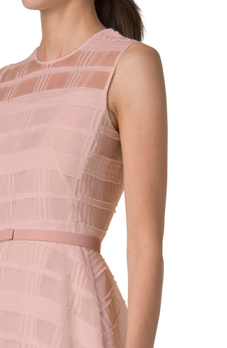 Akris Check Silk Organza Midi Dress, Alternate, color, Peach