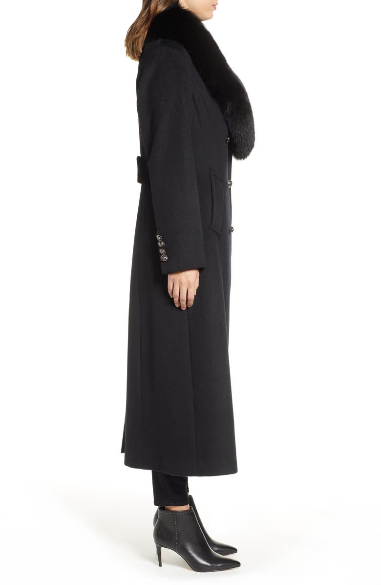 1 Madison Double Breasted Military Wool Coat with Genuine Fox Fur Shawl, Alternate, color,