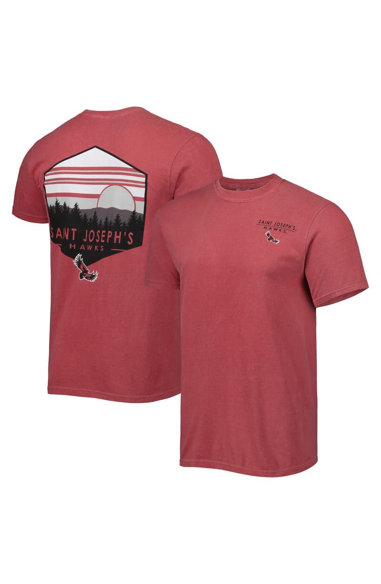 IMAGE ONE Men's Crimson Saint Joseph's Hawks Landscape Shield T-Shirt, Main, color,