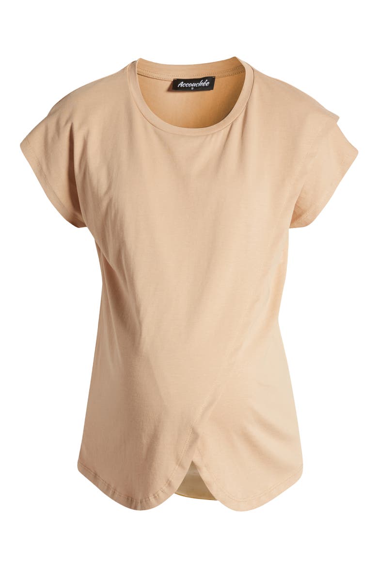 Handy Crossover Short Sleeve Cotton Maternity/Nursing Top, Alternate, color, BEIGE