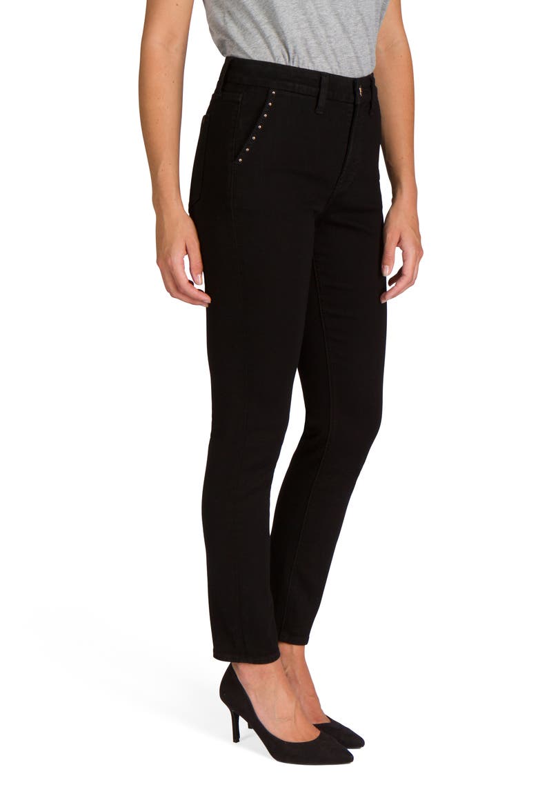 Stud Pocket Ankle Skinny Jeans, Alternate, color, BLACK