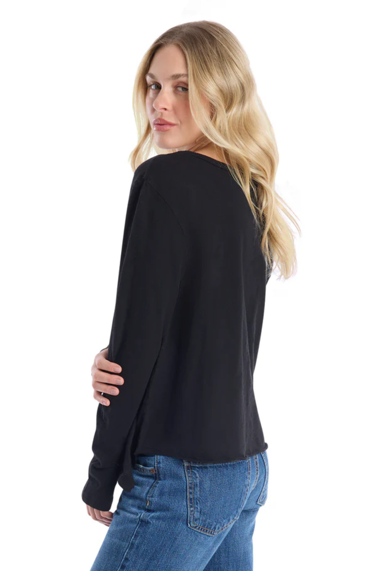 Long Sleeve Tee With Asymmetrical Hem & Button Detail, Alternate, color, Black