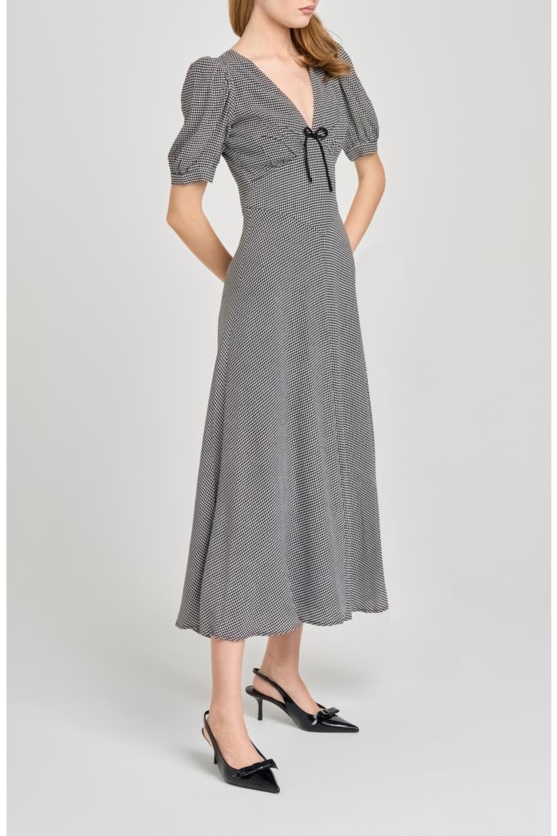Juliana Short Sleeve Midi Dress, Alternate, color, BLACK WHITE HOUNDSTOOTH