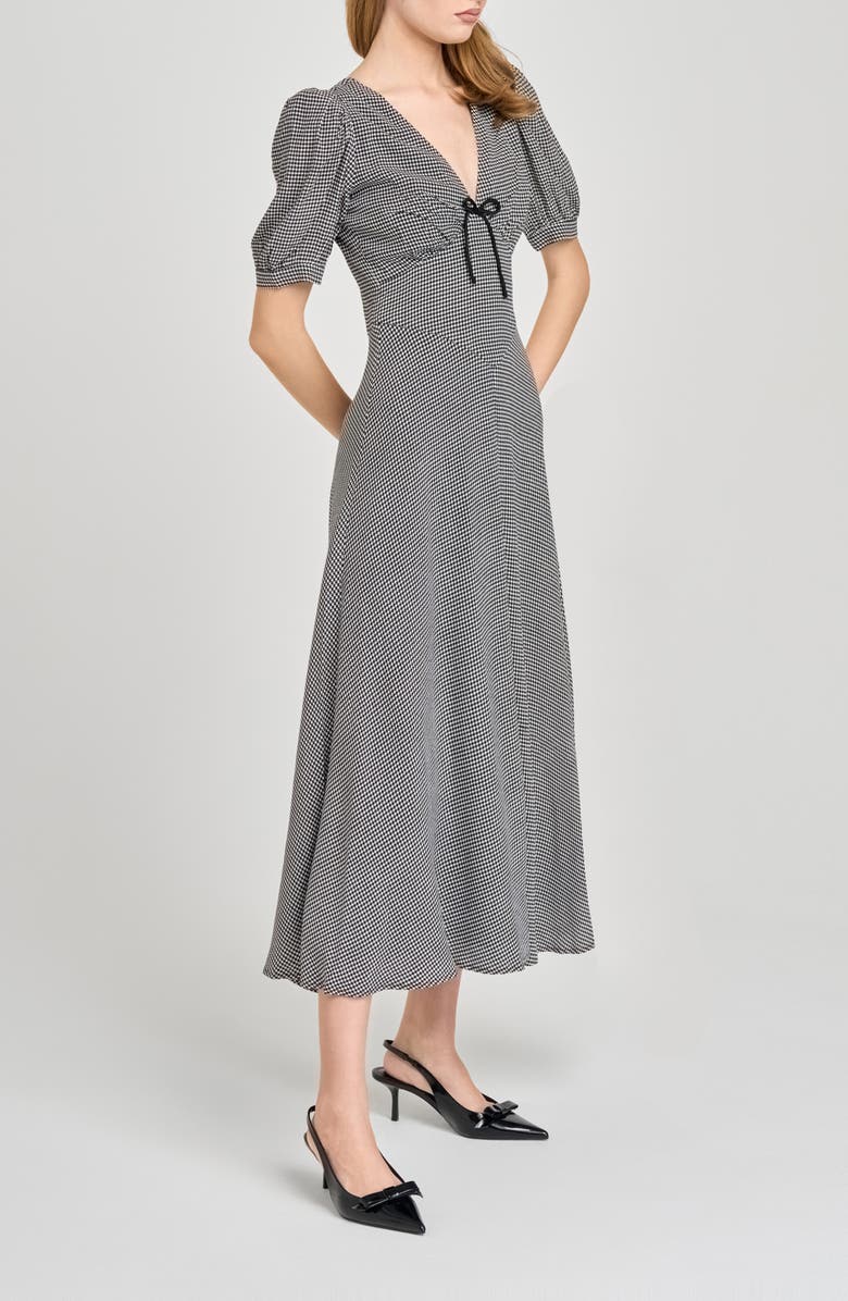 WAYF Juliana Short Sleeve Midi Dress, Alternate, color, Black White Houndstooth