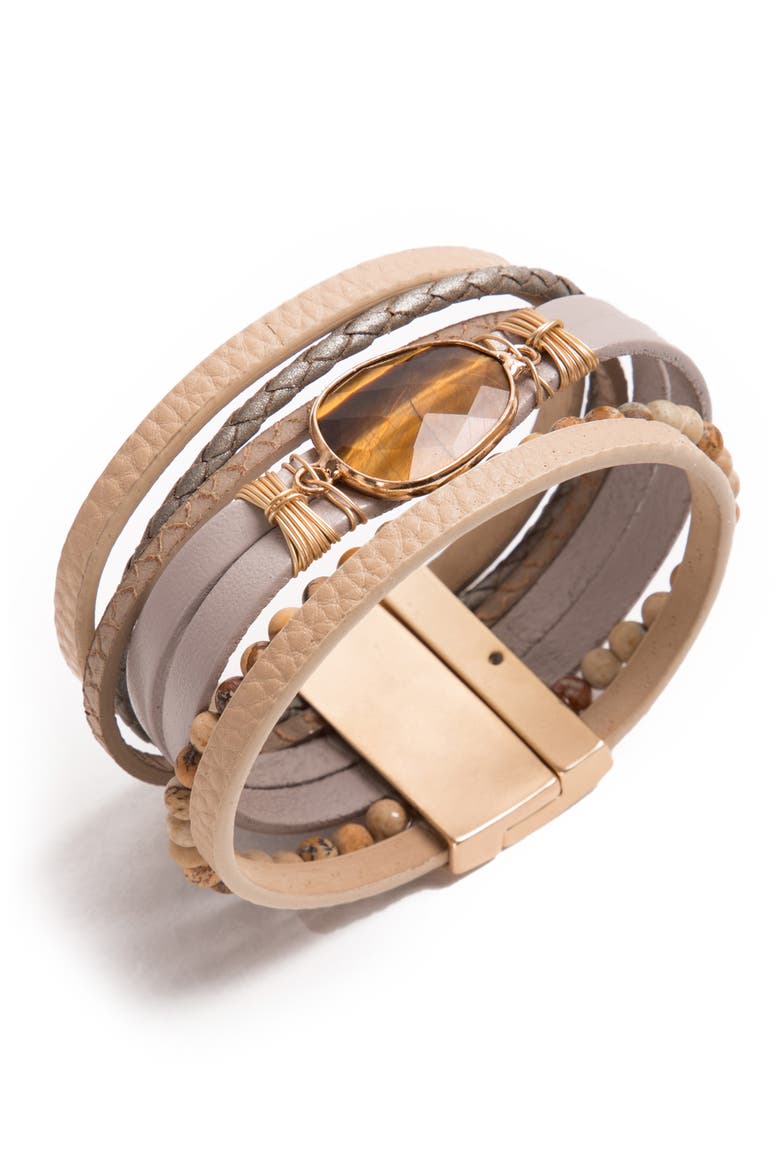 Nirvana Beaded Leather Bracelet, Alternate, color, TAUPE