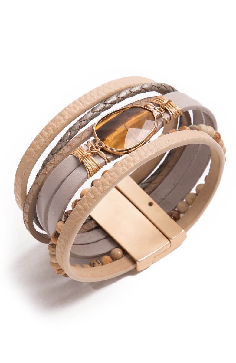 SAACHI Nirvana Beaded Leather Bracelet, Alternate, color, Taupe