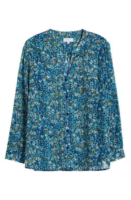 Kut From The Kloth Jasmine Roll Sleeve Top In Potenza Navy Aqua