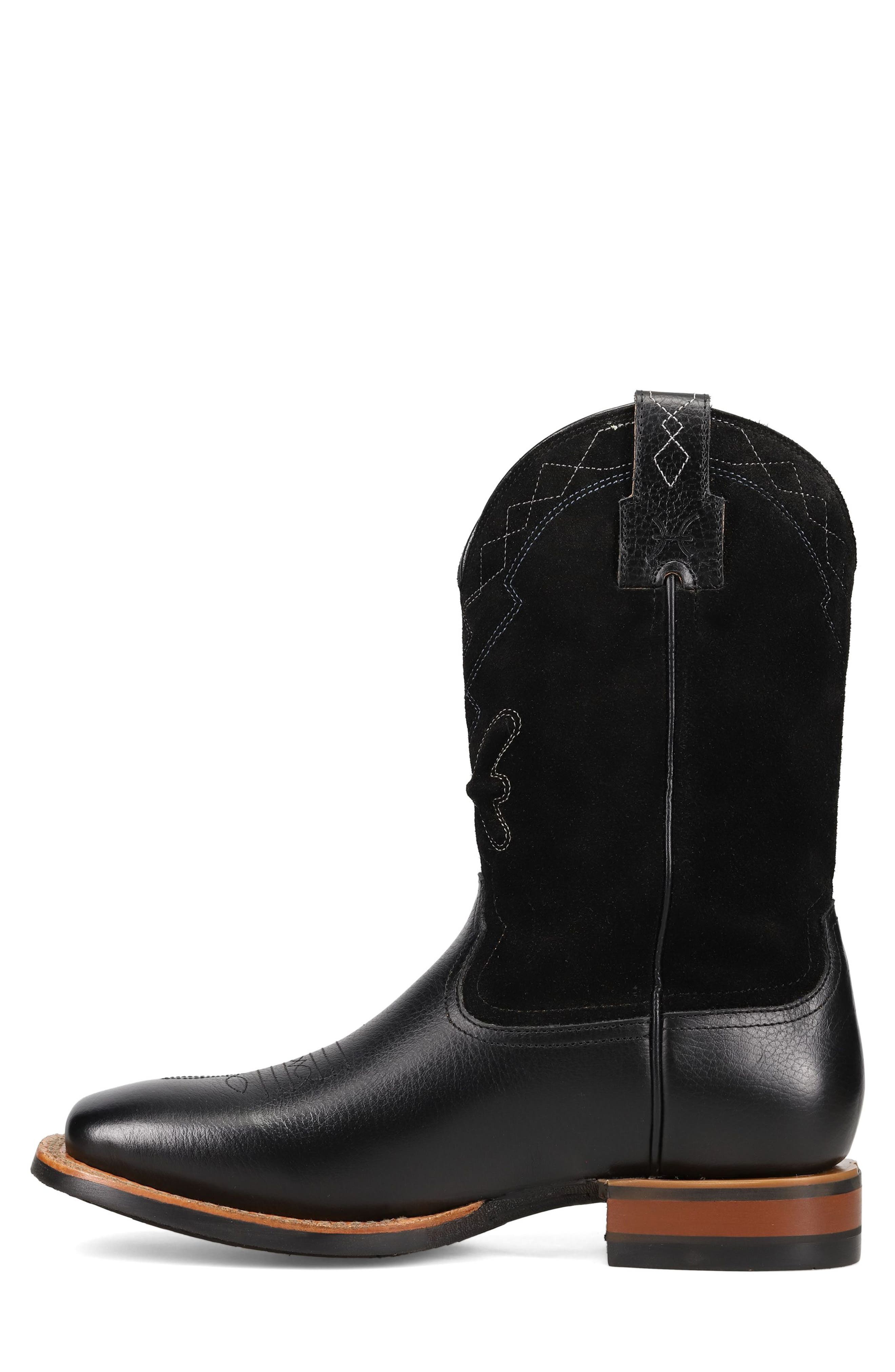 Frye Hauser Logo Stitch Western Boot, Alternate, color, Black/ Black