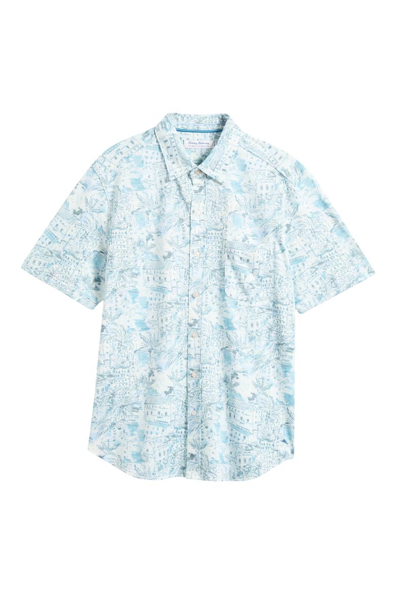 San Lucio Tides Villa Vista IslandZone® Knit Short Sleeve Cotton Blend Button-Up Shirt, Alternate, color, DK BLUE LAGOON