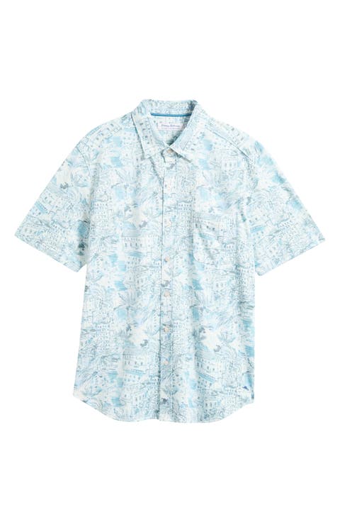 San Lucio Tides Villa Vista IslandZone® Knit Short Sleeve Cotton Blend Button-Up Shirt