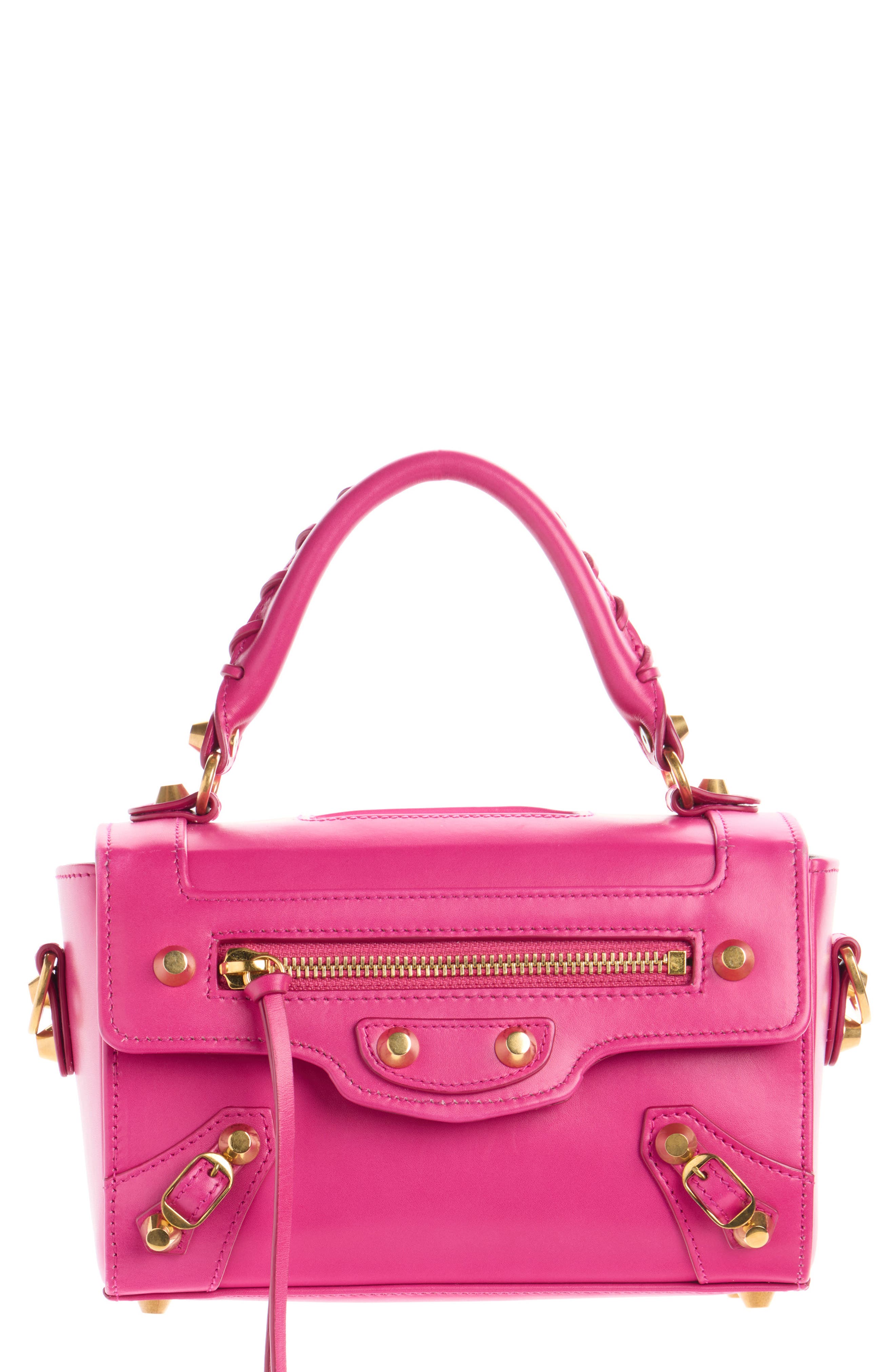 Le City Sleek Box Leather Satchel, Main, color, 5923 HOT PINK/ MOKA