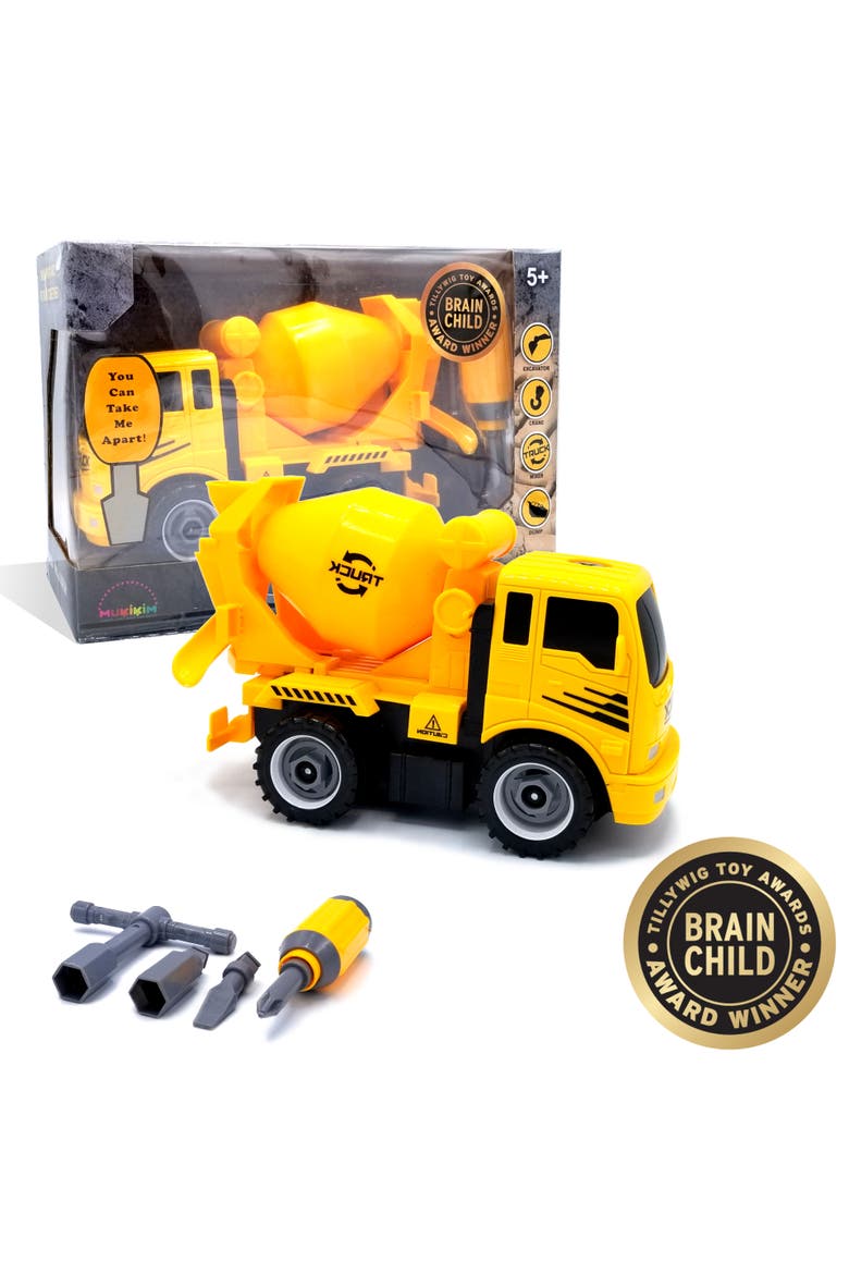 Construct A Truck - Mixer. Take it apart & put it back together + Friction powered(like 2-toys-in-1!) Awesome award winning toy that encourages creativity!, Main, color, Yellow