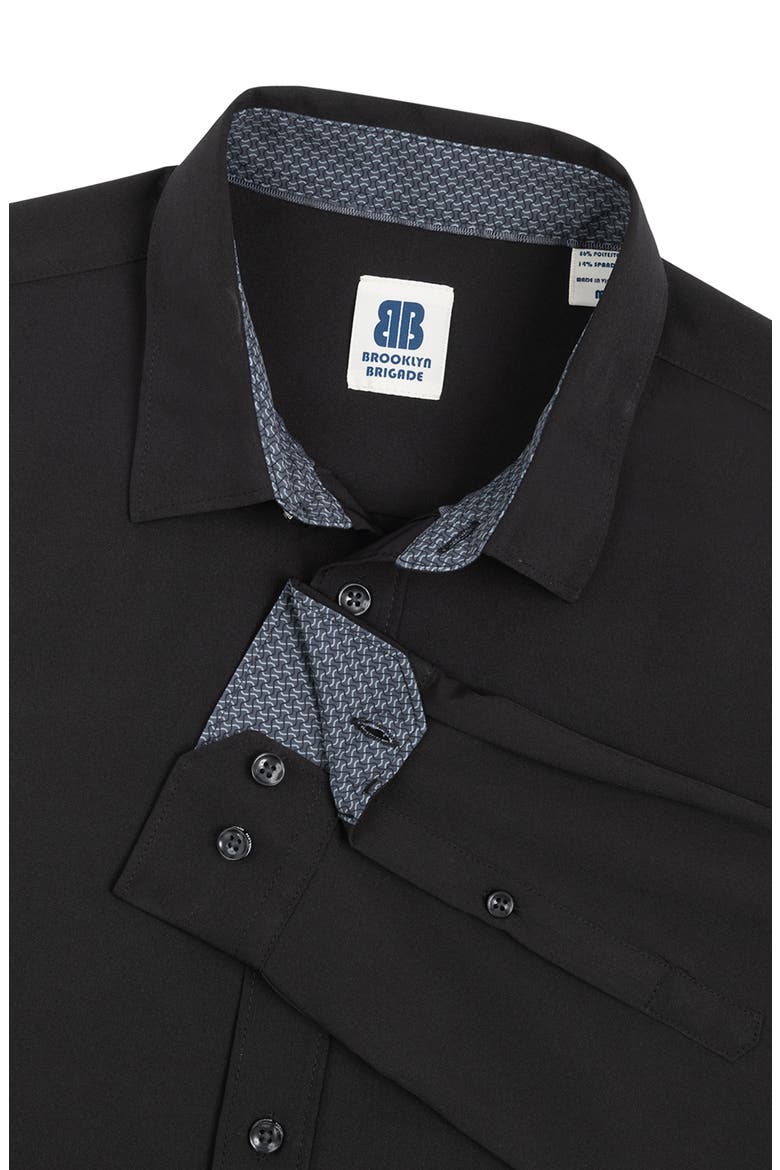 Slim Fit Solid 4-Way Stretch Performance Long Sleeve Shirt, Alternate, color, BLACK