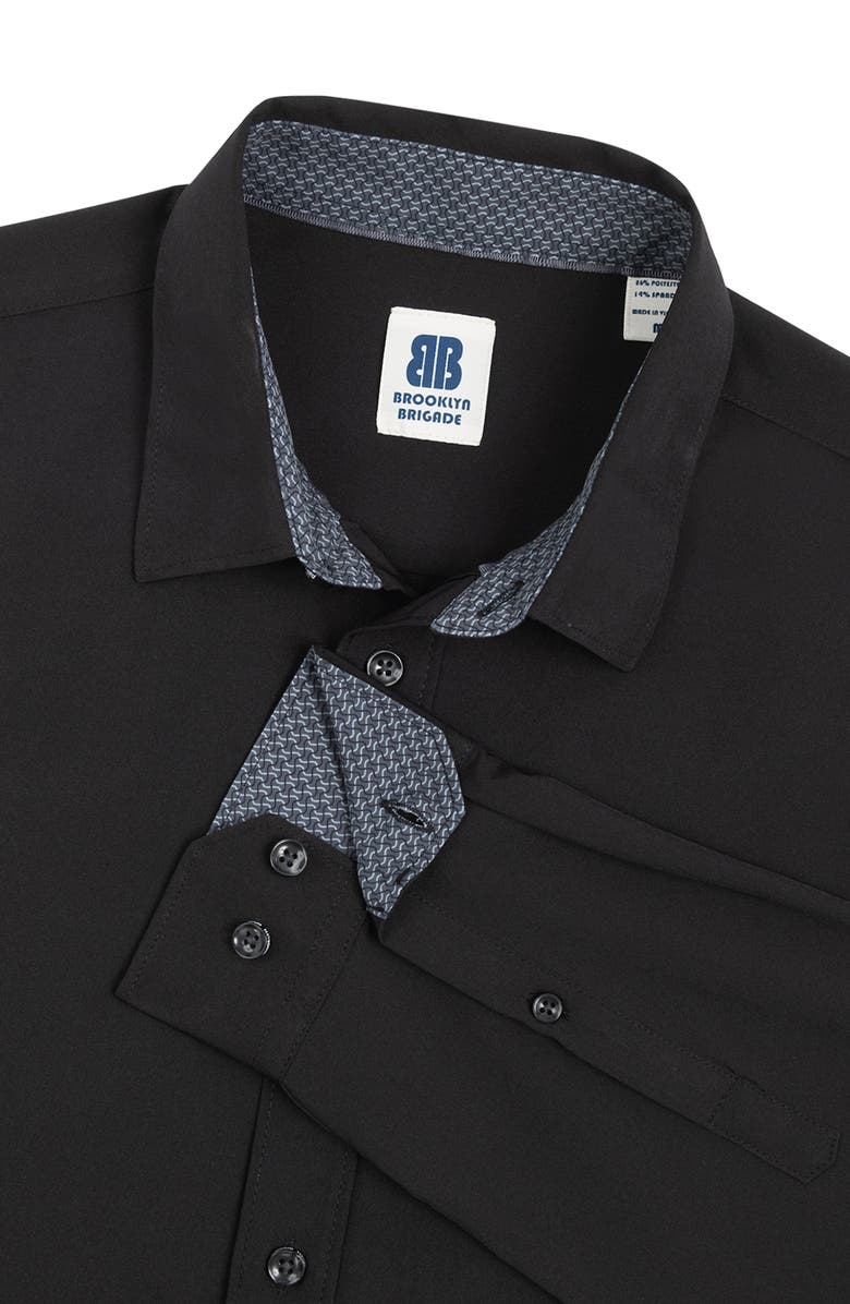 Brooklyn Brigade Slim Fit Solid 4-Way Stretch Performance Long Sleeve Shirt, Alternate, color, Black