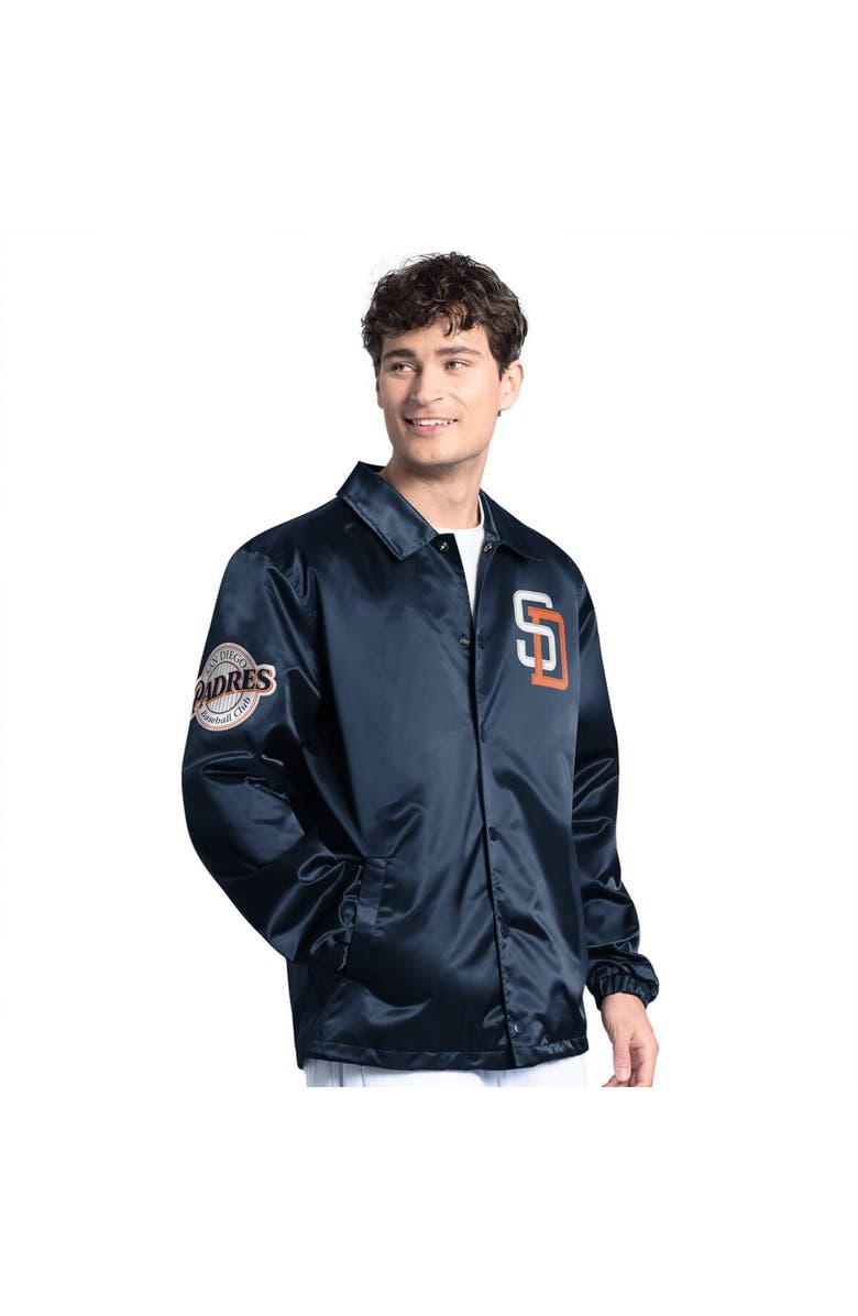 STARTER Men's Starter Navy San Diego Padres Cooperstown Collection Point Man Full-Snap Coaches Jacket, Alternate, color, Navy