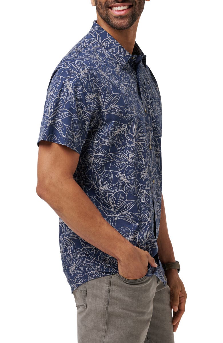 TravisMathew Sunset Sippin Floral Short Sleeve Button-Up Shirt, Alternate, color, Mood Indigo