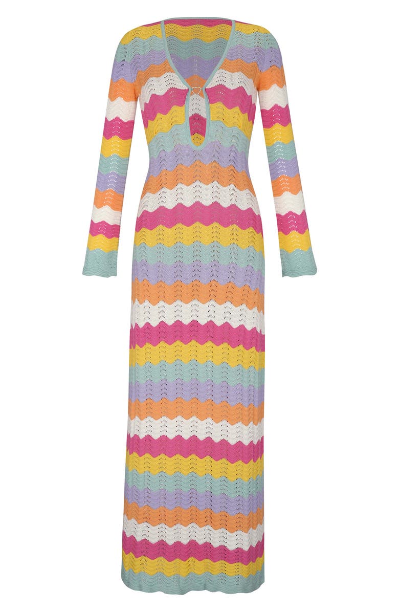 Capittana Ella Stripe Long Sleeve Knit Cover-Up Dress, Alternate, color, Multicolor Pink