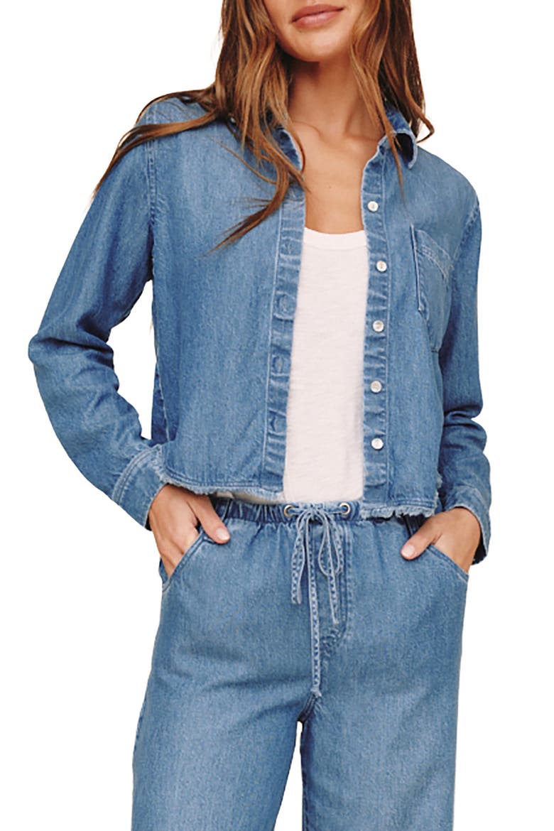 Fray Hem Crop Denim Shirt, Main, color, INDIGO MIST WASH