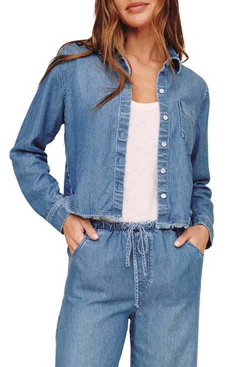 Fray Hem Crop Denim Shirt