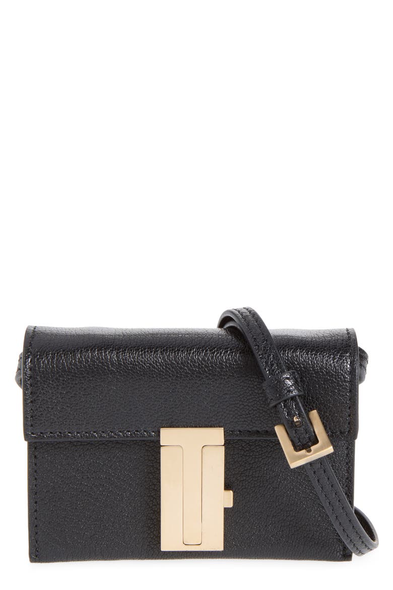 Mia Leather Card Holder Wallet on a Chain, Main, color, BLACK