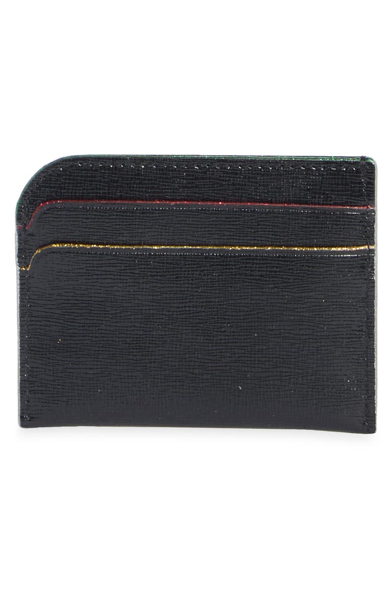 Devin Glitter Edged Shiny Saffiano Leather Card Case, Alternate, color, BLACK MULTI