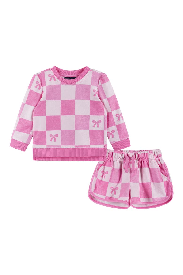 Metallic Check Top & Shorts Set, Main, color, CHECKERED BOW