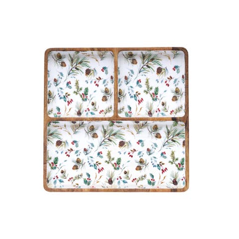 Edith 3-Section Mango Wood Tray