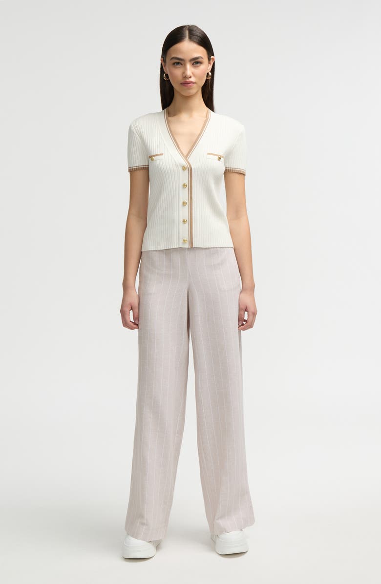 NVLT Stripe Short Sleeve Crop Cardigan, Alternate, color, Marshmallow/Camel