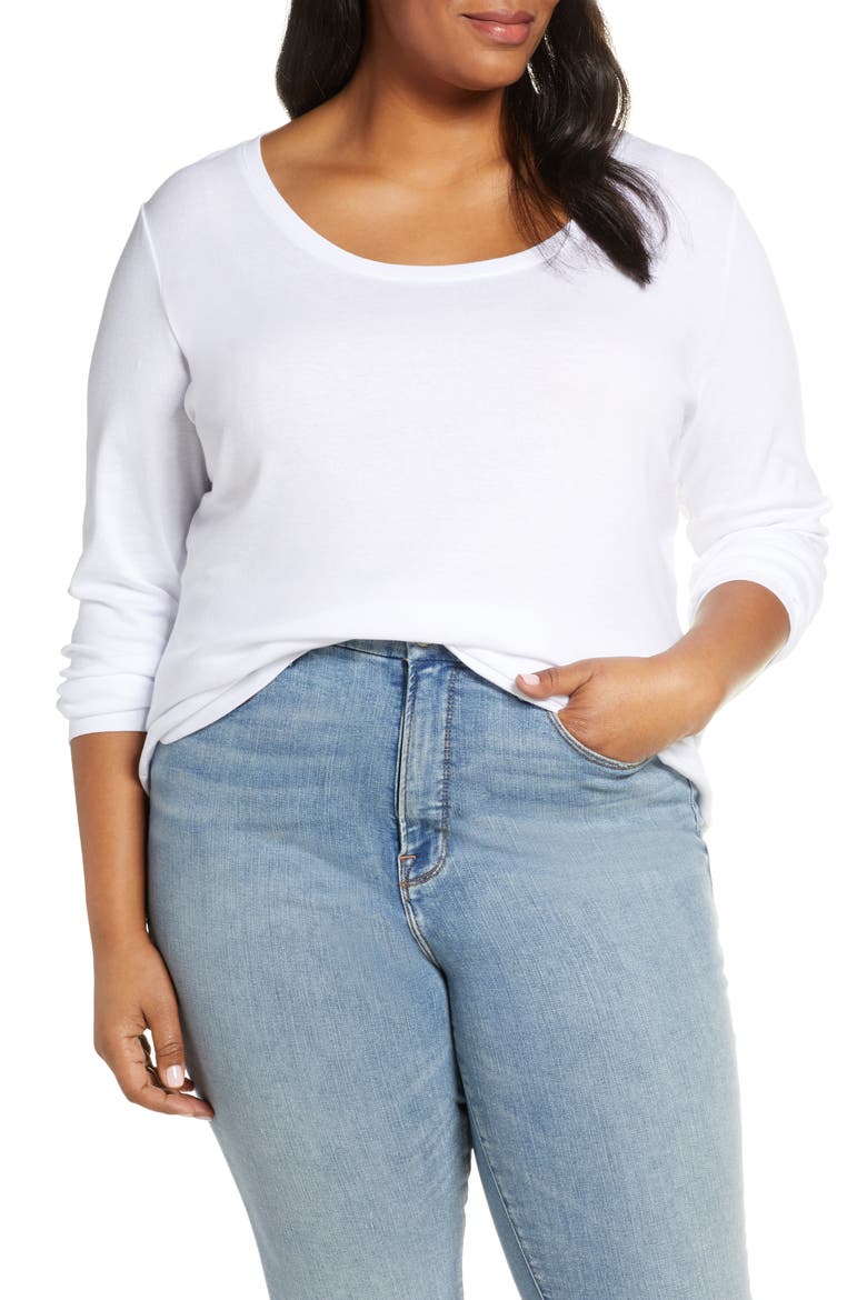 Melody Long Sleeve Scoop Neck Tee, Main, color, WHITE