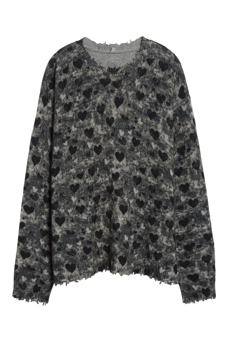 Distressed Heart Print Cashmere Sweater, Alternate, color, HEATHER GREY