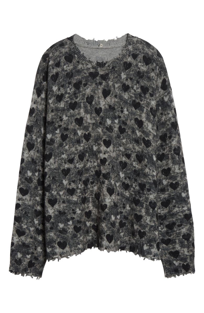 R13 Distressed Heart Print Cashmere Sweater, Alternate, color, Heather Grey
