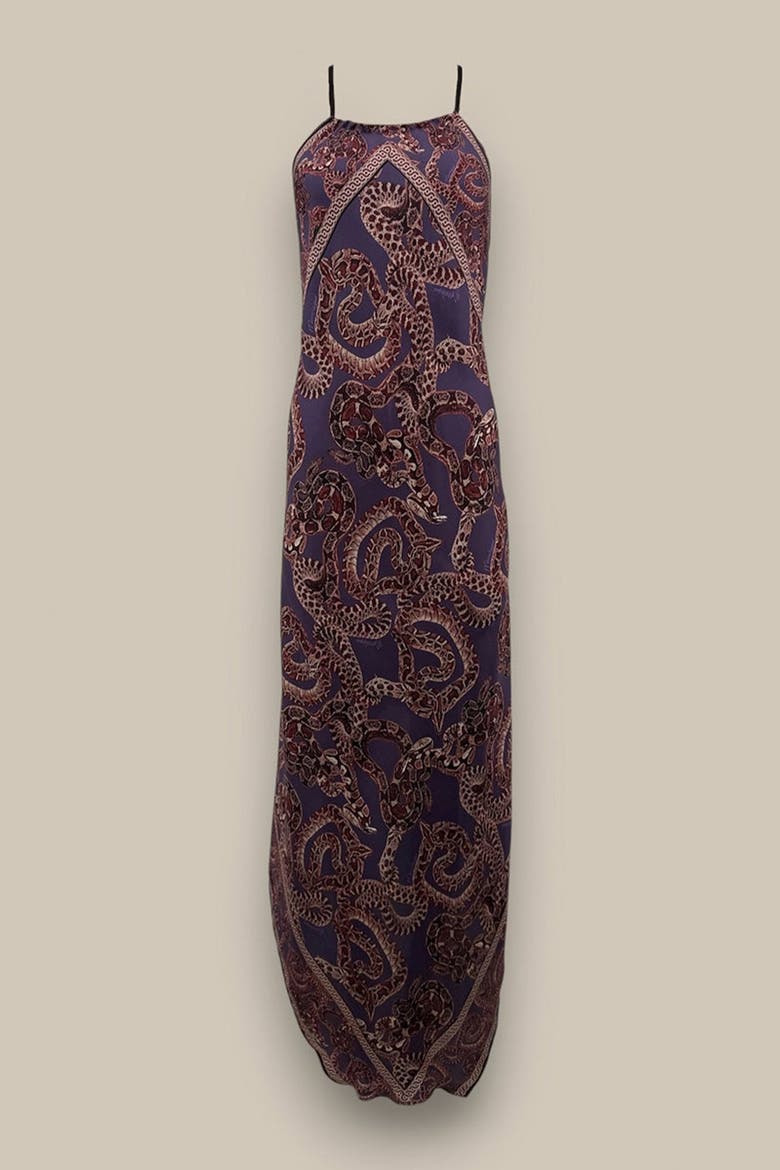 Silk Snake Scarf Maxi Dress, Alternate, color, Vino x Purple