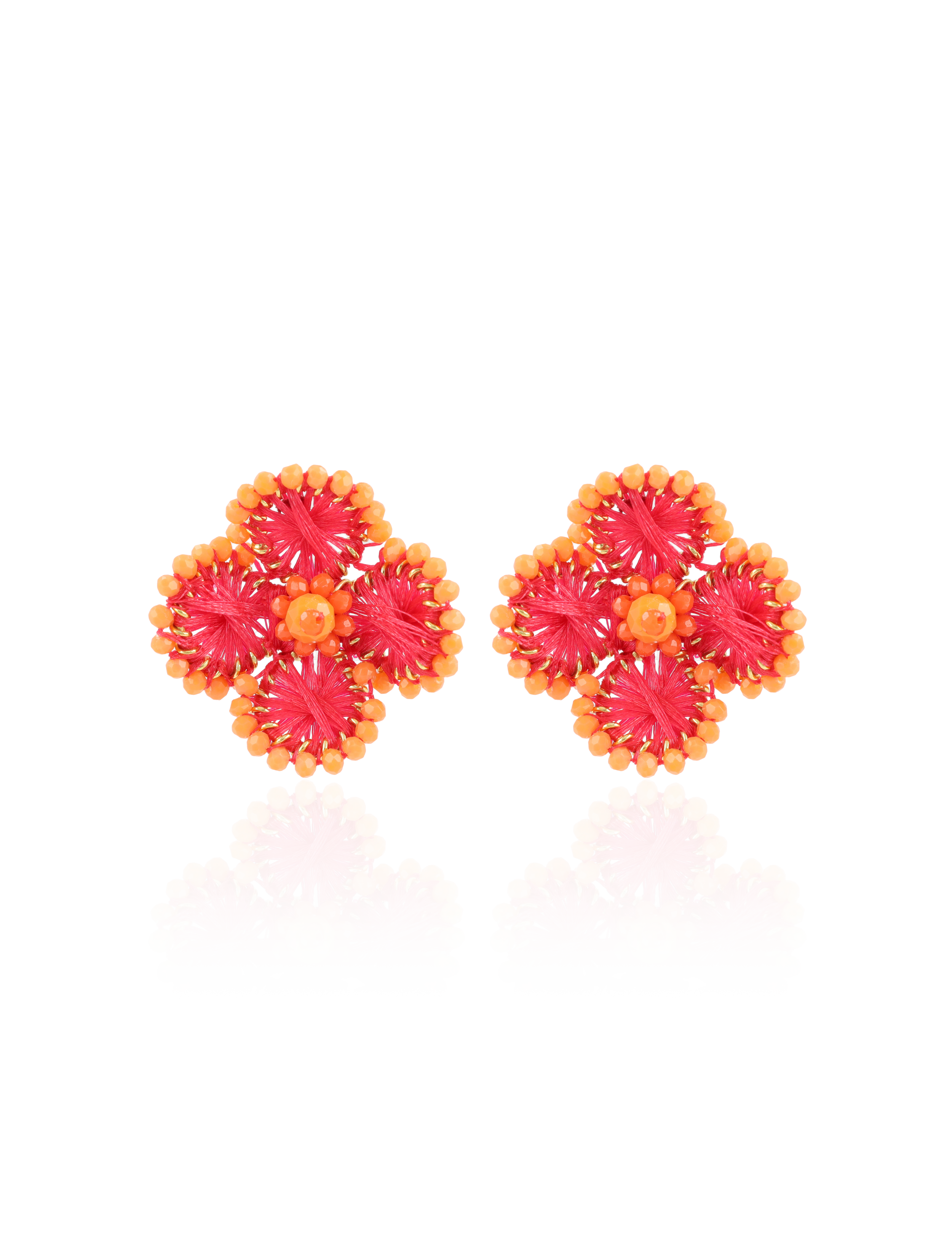 Lott.gioielli Silk Flower Earrings In Fuchsia/orange