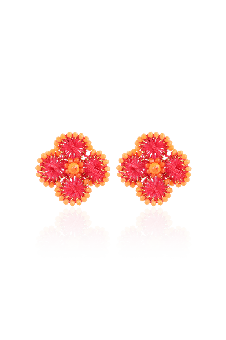 Silk Flower Earrings in Fuchsia/Orange, Main, color, Fuchsia, Orange
