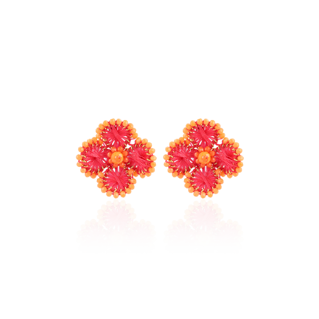 Lott.gioielli Silk Flower Earrings In Fuchsia/orange