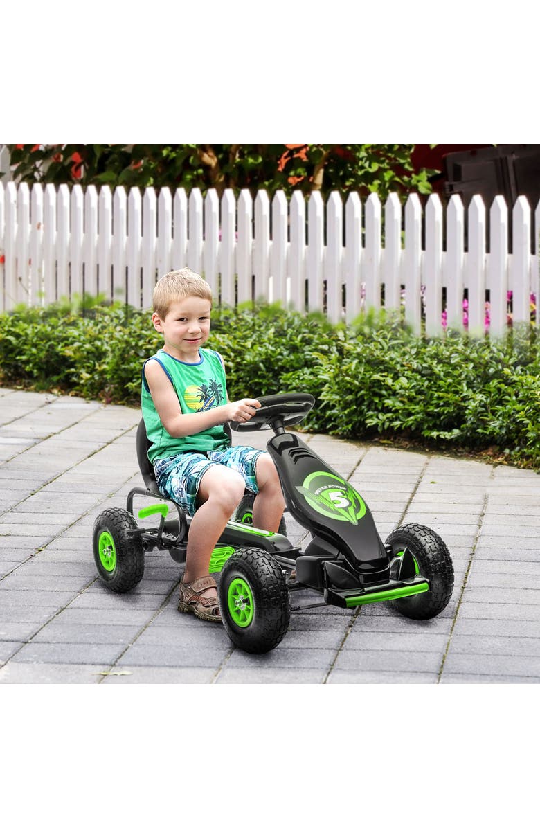 Aosom Ergonomic Pedal Go Kart with Wear-Resistant Tread, Alternate, color, Green