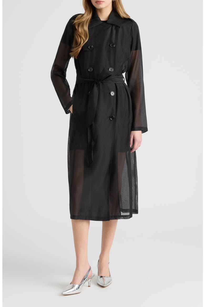 Sheer Trench Coat, Main, color, BLACK