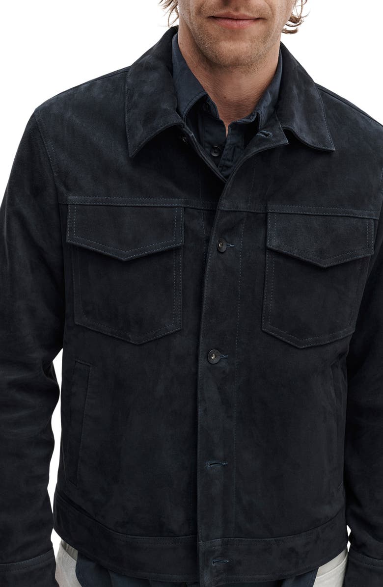 rag & bone Suede Trucker Jacket, Alternate, color, Navy