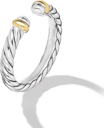 Petite Cable Ring in Sterling Silver with 14K Yellow Gold