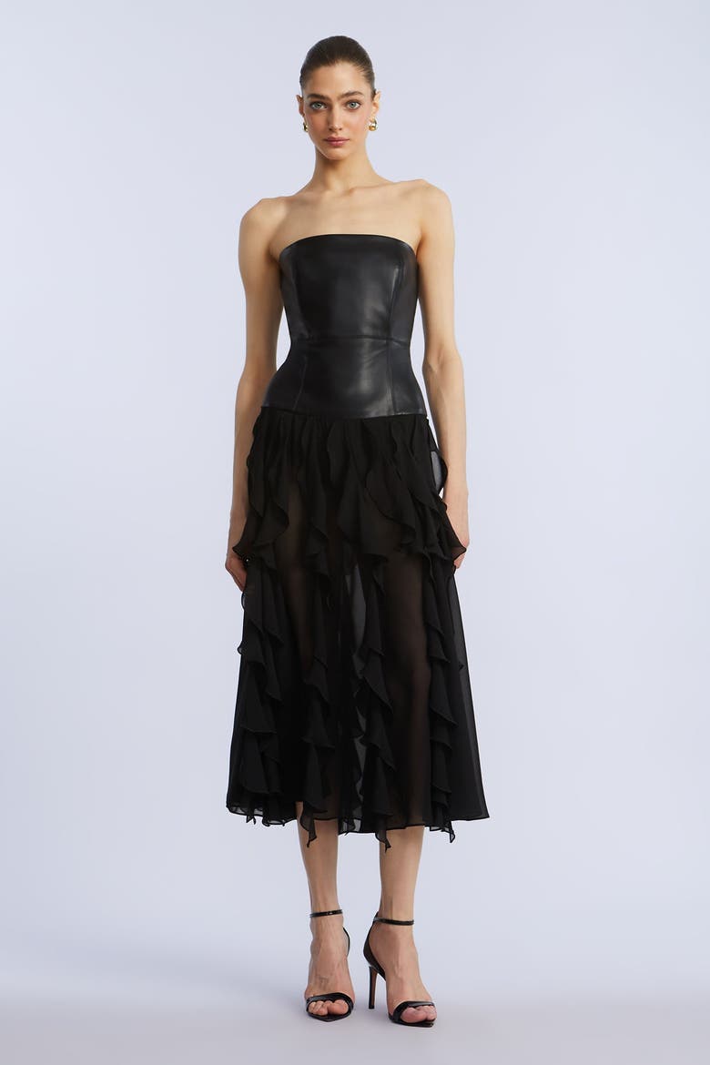 Leather Chiffon Dress, Main, color, Black