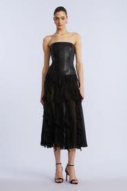 BCBGMAXAZRIA Leather Chiffon Dress