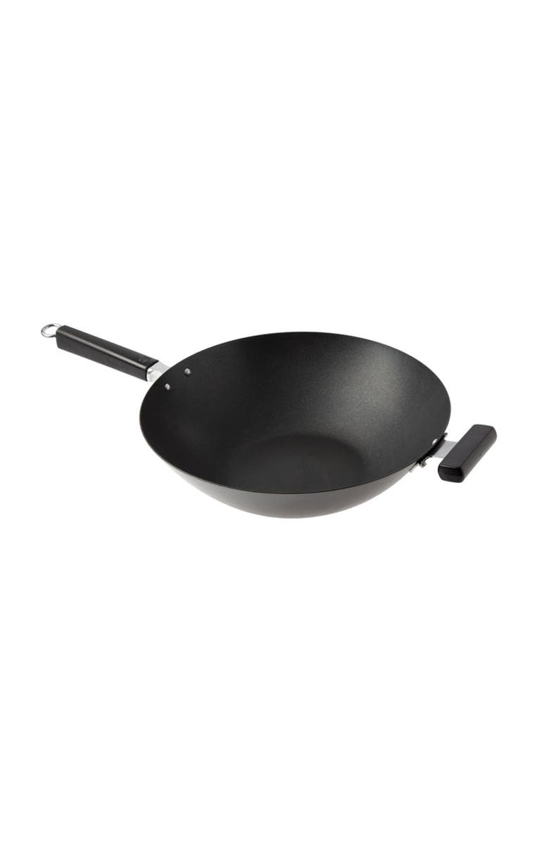 JOYCE CHEN Carbon Steel Ceramic Nonstick Flat Bottom Wok with Phenolic Handles, 14-Inch, Main, color, Black