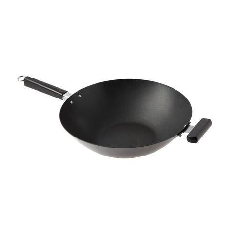 Carbon Steel Ceramic Nonstick Flat Bottom Wok with Phenolic Handles, 14-Inch