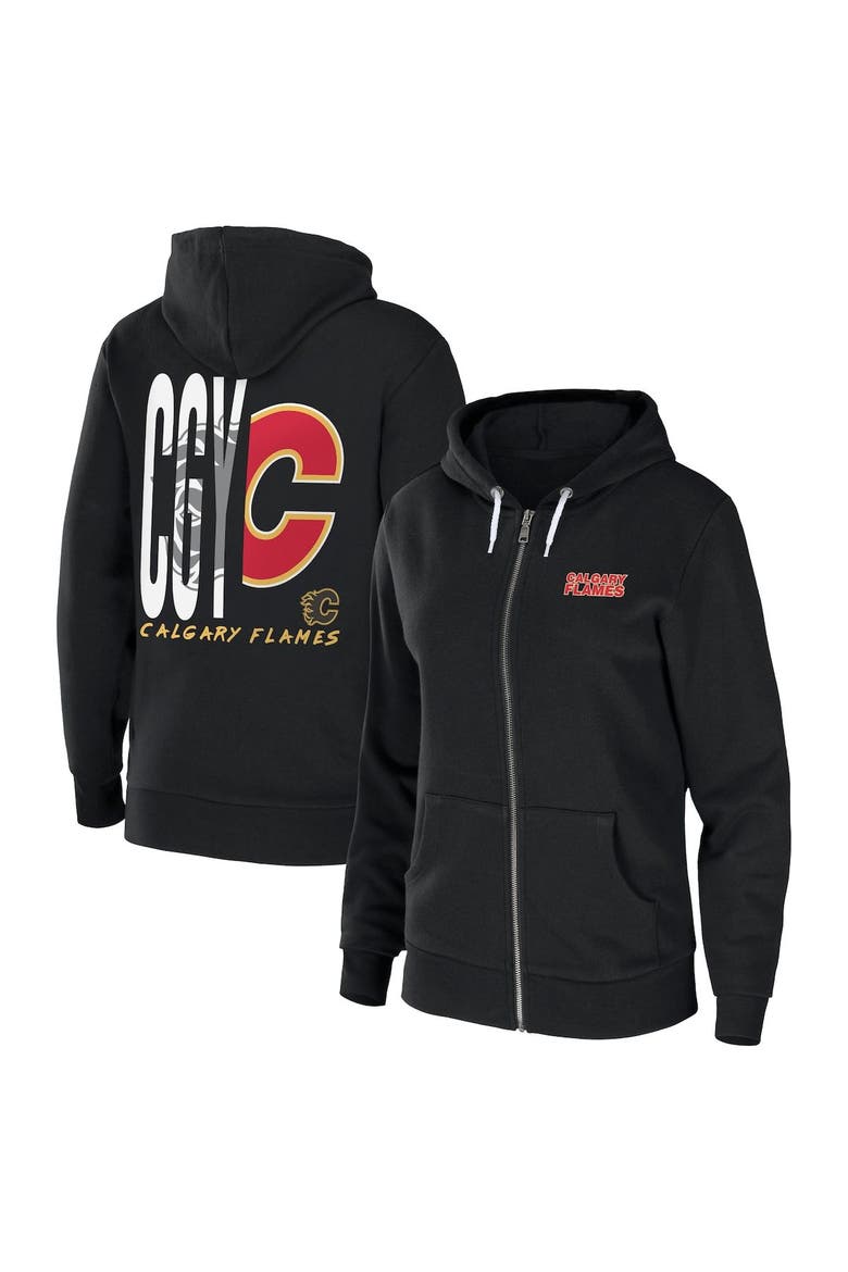 Women's WEAR by Erin Andrews Black Calgary Flames Sponge Fleece Full-Zip Hoodie, Main, color, Black