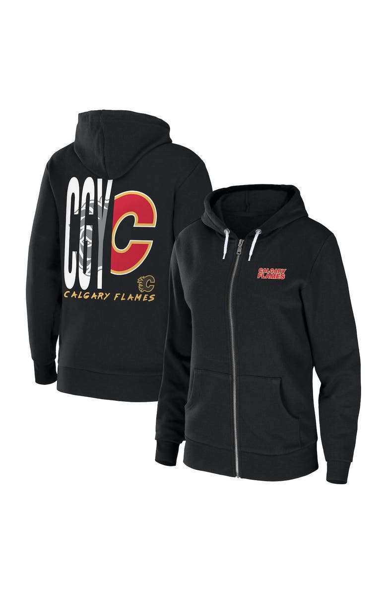 WEAR by Erin Andrews Women's WEAR by Erin Andrews Black Calgary Flames Sponge Fleece Full-Zip Hoodie, Main, color, Black