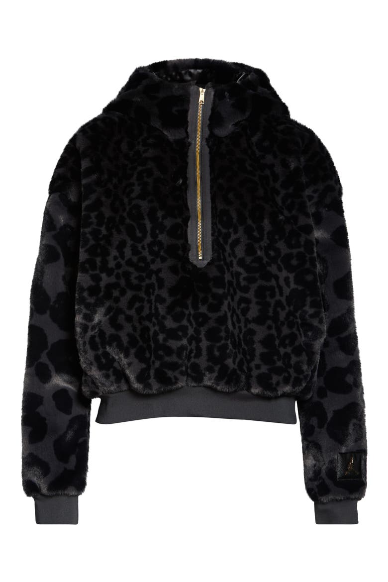 Women's Court-to-Runway Animal Print Faux Fur Pullover Hoodie, Alternate, color, DARK SMOKE GREY/ GOLD