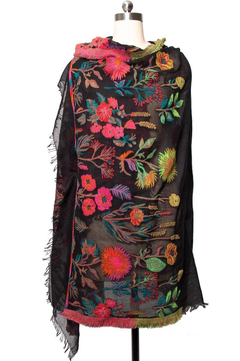 Lightweight Floral Pattern Scarf, Alternate, color, BLACK