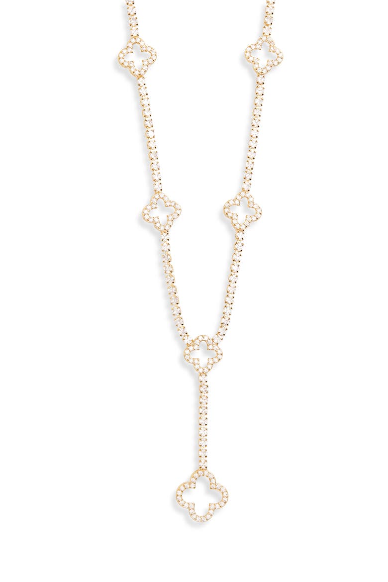 Zamira Cubic Zirconia Quatrefoil Station Y-Necklace, Main, color, GOLD